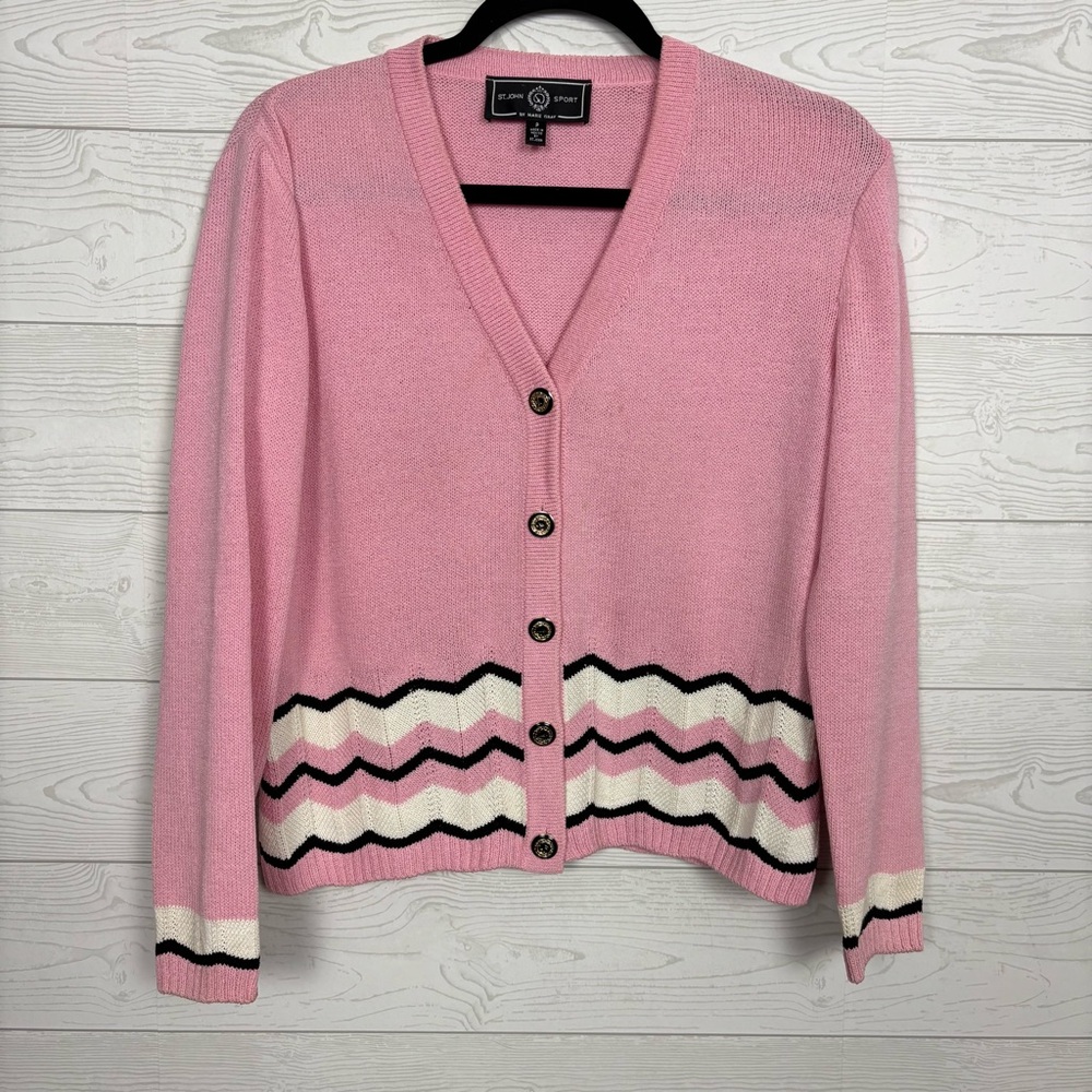 Vintage St. John Sport Pink Chevron Cardigan Sweater Size P (0-2)